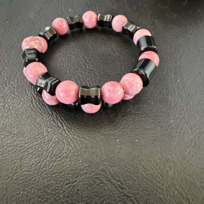 Navajo Pink Rhodochrosite Memory Wire Bracelet | Stainless Steel | Authentic Native American Handmade | 17624