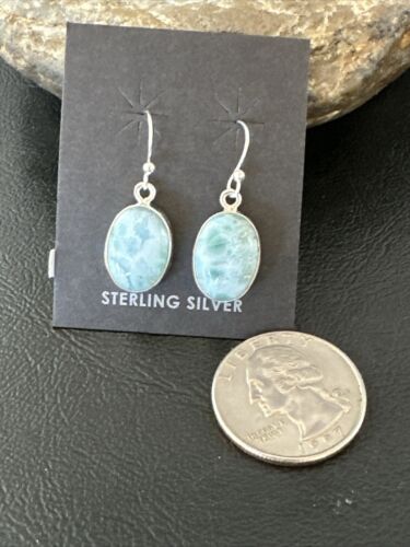 Navajo Blue Larimar Dangle Earrings | Sterling Silver | Authentic Native American Handmade | 17298