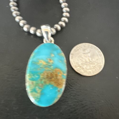 Blue Kingman Turquoise Pendant | Navajo Pearls | Sterling Silver Necklace 20" | 16688