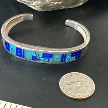 Navajo Blue Lapis Cuff Bracelet | Sterling Silver Inlay | Authentic Native American Handmade | 16123