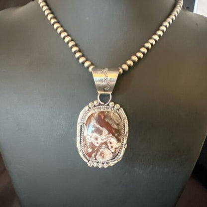 Navajo Wild Horse Turquoise Pendant Necklace | Sterling Silver | Authentic Native American Handmade | 17511