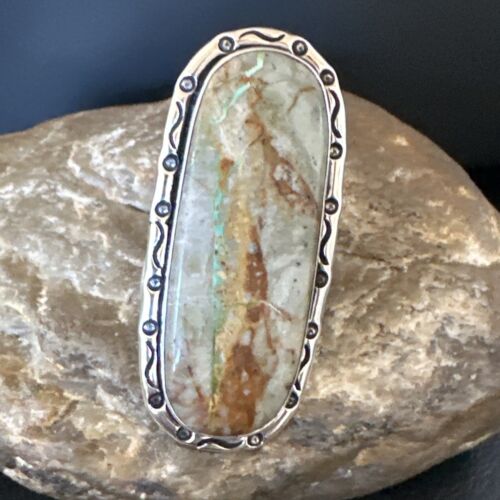 Navajo Ribbon Boulder Green Turquoise Ring | Sterling Silver | Sz 8.5 | 16254