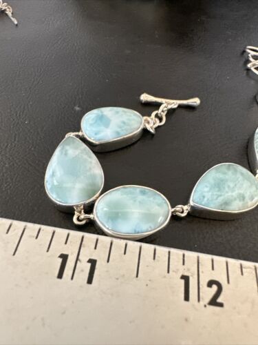 Navajo Blue Larimar Link Bracelet | Sterling Silver | 8" | Authentic Native American Handmade | 16079