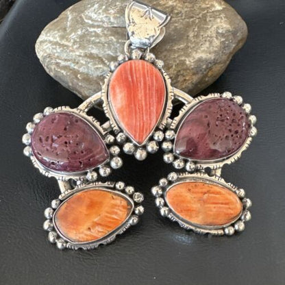 Navajo Spiny Oyster Naja Pendant Necklace | Sterling Silver | Native American Handmade | 16099