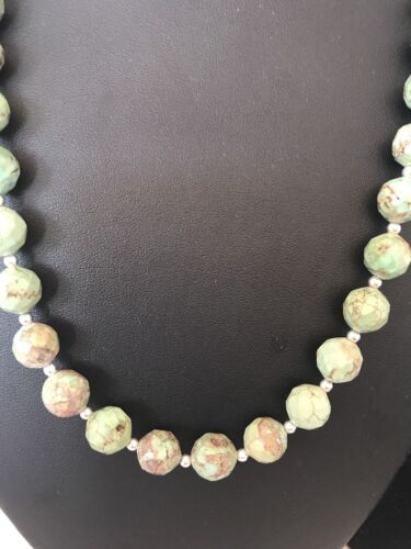 Southwestern Green Turquoise Faceted Bead Necklace | Sterling Silver | 21" | 08128