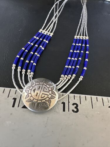 Concha Blue Lapis Heishi | Navajo Liquid Sterling Silver Necklace | 5 Strand | 20" | 15874
