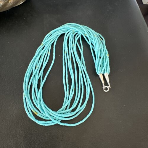 Blue Turquoise Heishi 10-Strand Liquid Sterling Necklace | 20" | 16915
