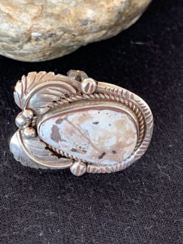 Southwestern Navajo White Buffalo Turquoise Ring | Sterling Silver | Sz 9.5 | 318
