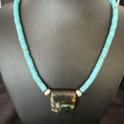 Navajo SpiderWeb Turquoise Heishi Pearls Necklace | Sterling Silver | 20" | Authentic Native American Handmade | 16911
