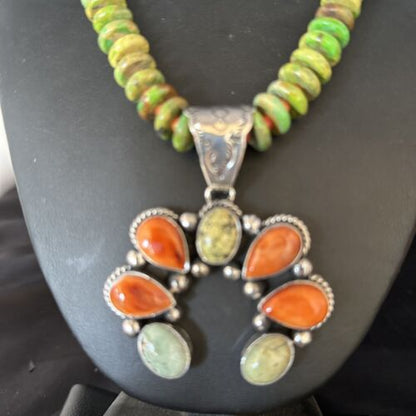 Navajo Turquoise & Spiny Naja Pendant Necklace | Sterling Silver | Native American Handmade | 14234