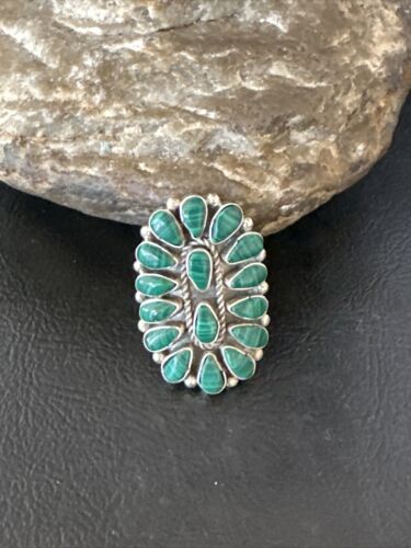 Navajo Green Malachite Cluster Ring | Authentic Native American Sterling Silver | Multi-Stone | Sz 7.5 | 14912