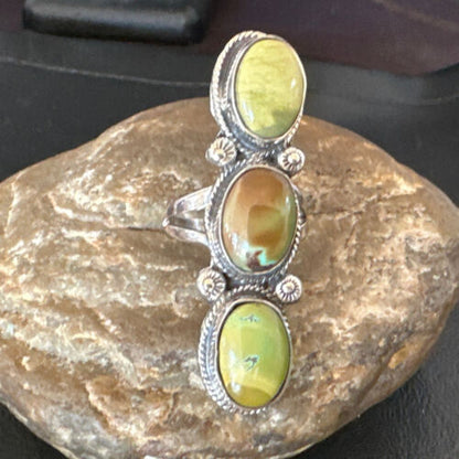 Navajo Green Royston Turquoise Multi-Stone Ring | Authentic Native American Sterling Silver | Sz 10.5 | 16723