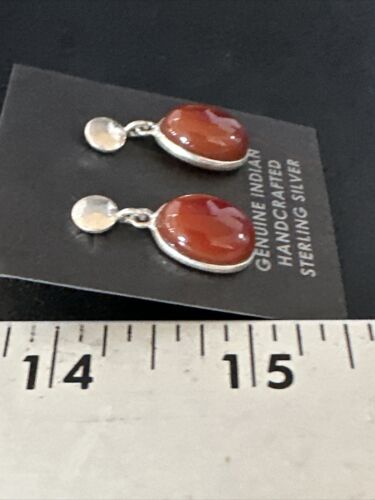 Navajo Burgundy Carnelian Dangle Earrings | Sterling Silver | Authentic Native American Handmade | 14924