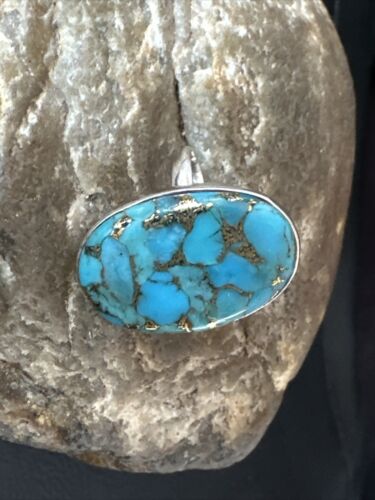 Navajo Blue Mojave Turquoise Ring | Sterling Silver | Adjustable Sz 8 | Authentic Native American Handmade | 15712