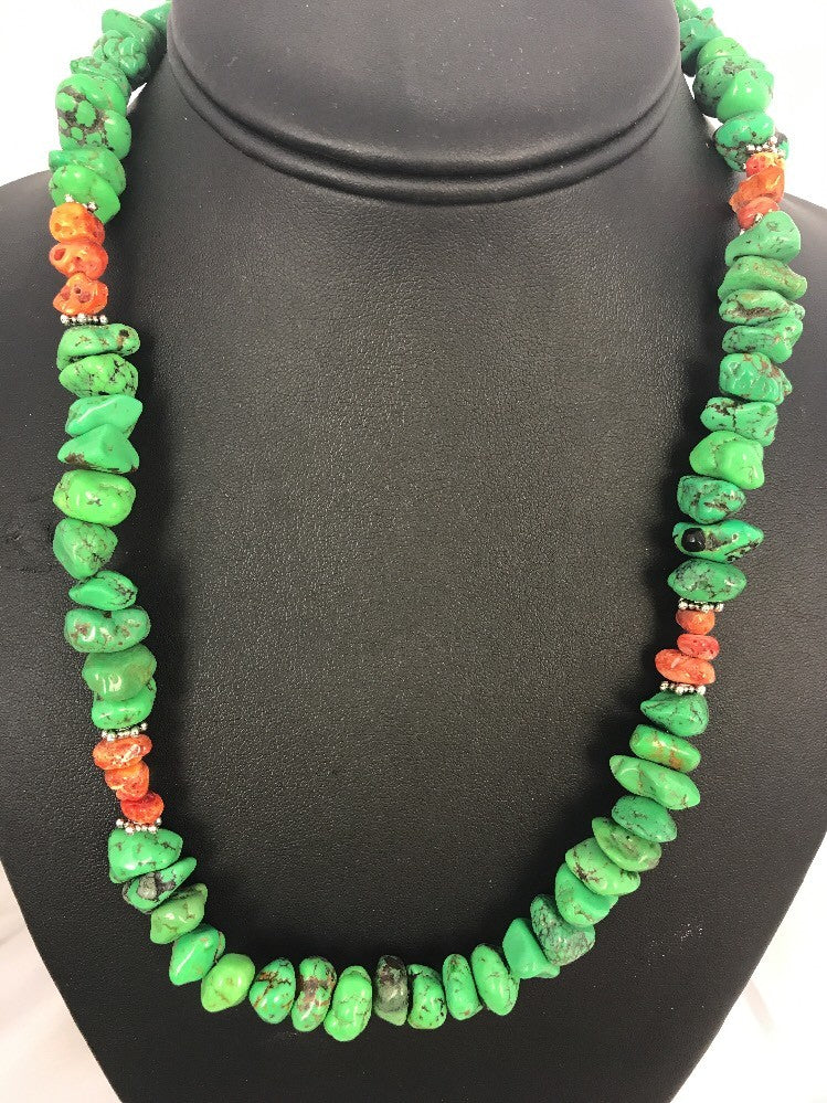 Green Magnesite Spiny Oyster Navajo Sterling Silver Necklace Gift 20" 17546