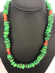 Green Magnesite Spiny Oyster Navajo Necklace 20" | Sterling Silver | Authentic Native American Handmade | 17546