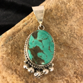 Green Turquoise Navajo Pendant | Sterling Silver | Authentic Native American Handmade | 03382
