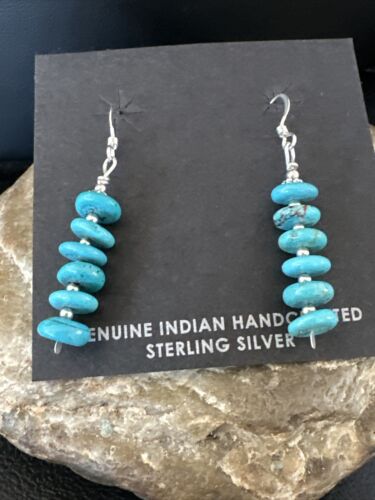 Navajo Blue Cluster Turquoise Bead Earrings | 6mm | Sterling Silver | Authentic Native American Handmade | 15843