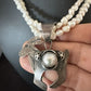 Navajo Old Pawn White Freshwater Pearl Sterling Silver Pendant Necklace | 14" Multi-Strand | 17369