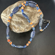 Men's Lapis Lazuli & Spiny Oyster Necklace | Navajo Sterling Silver | 18" | Authentic Native American | 15266