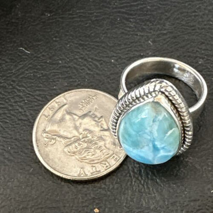 Navajo Blue Larimar Ring | Sterling Silver | Sz 7 | Authentic Native American Handmade | 17663