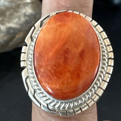 Women's Orange Spiny Oyster Ring | Navajo Sterling Silver | Sz 6.5 | Native American Handmade | 16031