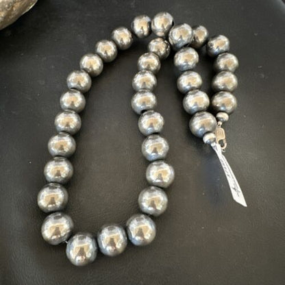 Navajo Pearls Necklace | XL Round 18mm Sterling Silver | 24" Single Strand | Authentic Native American Handmade | 17159