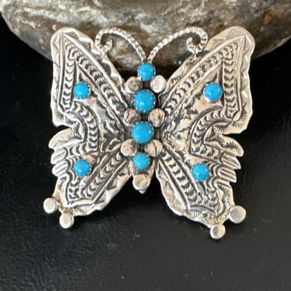 Navajo Turquoise Butterfly Ring | Authentic Native American Sterling Silver | Multi-Stone | Adjustable Women's Sz 8 | 16169