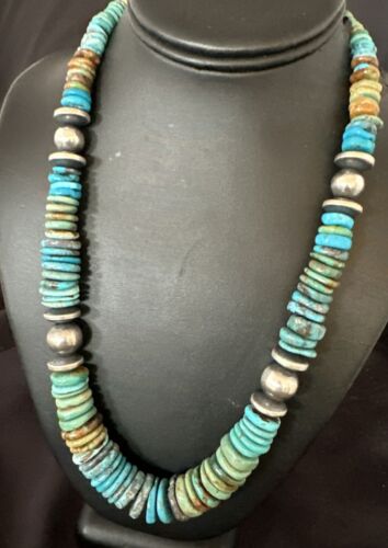 Blue-Green Turquoise Necklace | Navajo Sterling Silver | Authentic Native American Handmade | 21" | 16960