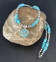 Navajo Kingman Turquoise Pendant Necklace | Sterling Silver | Native American Handmade | 14826