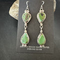 Navajo Green Royston Turquoise Dangle Earrings | Sterling Silver | Authentic Native American Handmade | 17139