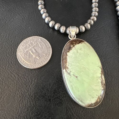 Navajo Green Gaspeite Pendant Necklace | Sterling Silver | Authentic Native American Handmade | 15485