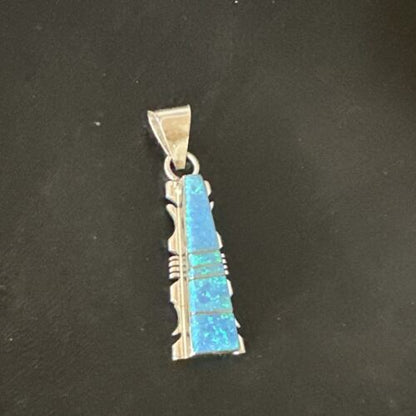 Navajo Blue Opal Inlay Pendant Necklace | Sterling Silver | Authentic Native American Handmade | 15671