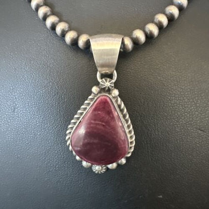 Navajo Purple Spiny Oyster Pendant with Pearls | Sterling Silver Necklace | Authentic Native American Handmade | 16058 - Masha USA