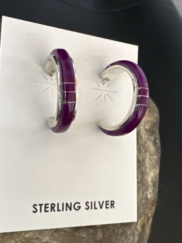 Navajo Purple Sugilite Inlay Earrings | Sterling Silver | 0.25" | 16745