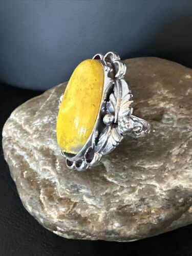 Navajo Yellow Bumble Bee Jasper Ring | Sterling Silver | Sz 9 | Authentic Native American Handmade | 14942