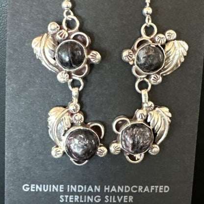 Navajo Purple Sugilite Dangle Earrings | Sterling Silver | 2" | Authentic Native American Handmade | 15691