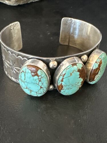 Native American Men's Navajo Blue #8 Turquoise Cuff Bracelet | Sterling Silver | 14993