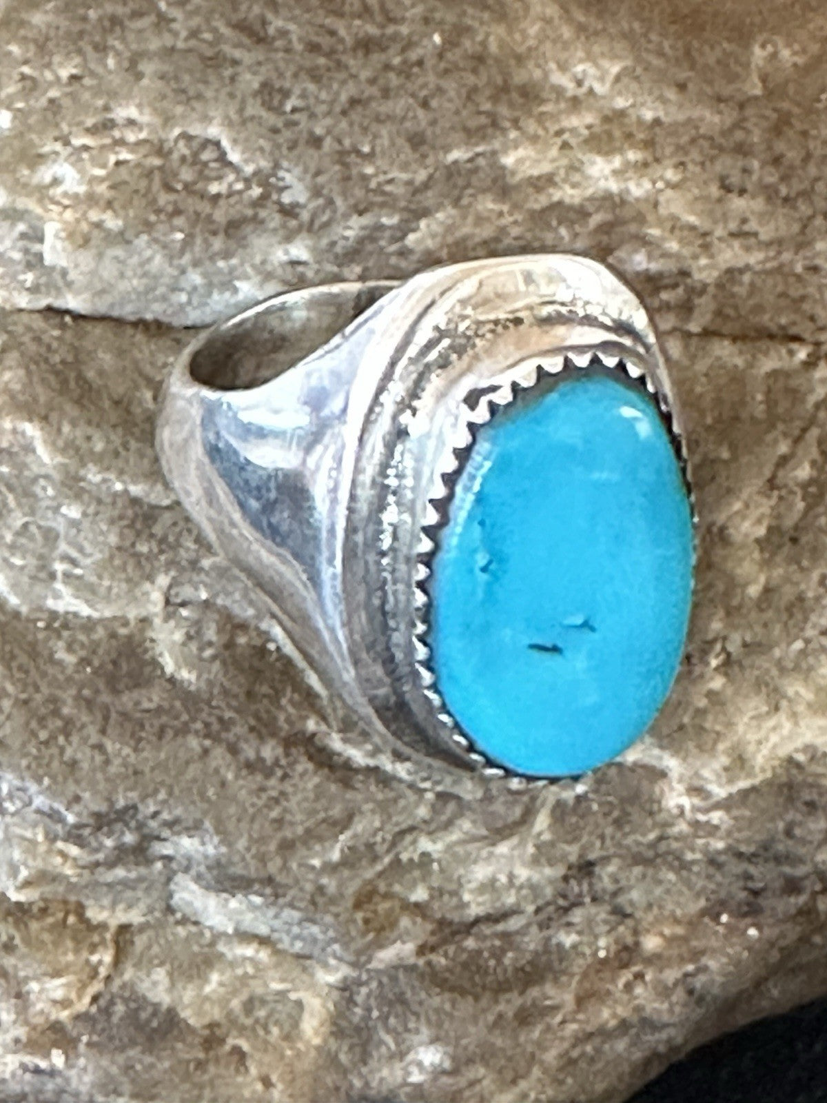 Blue Kingman Turquoise Navajo Sterling Silver Ring Size 10 19406