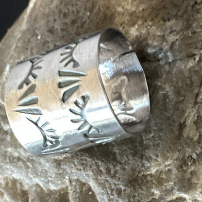 Mens Women Wedding Wide Band Navajo Stamped Sterling Silver Ring Size 7 19062
