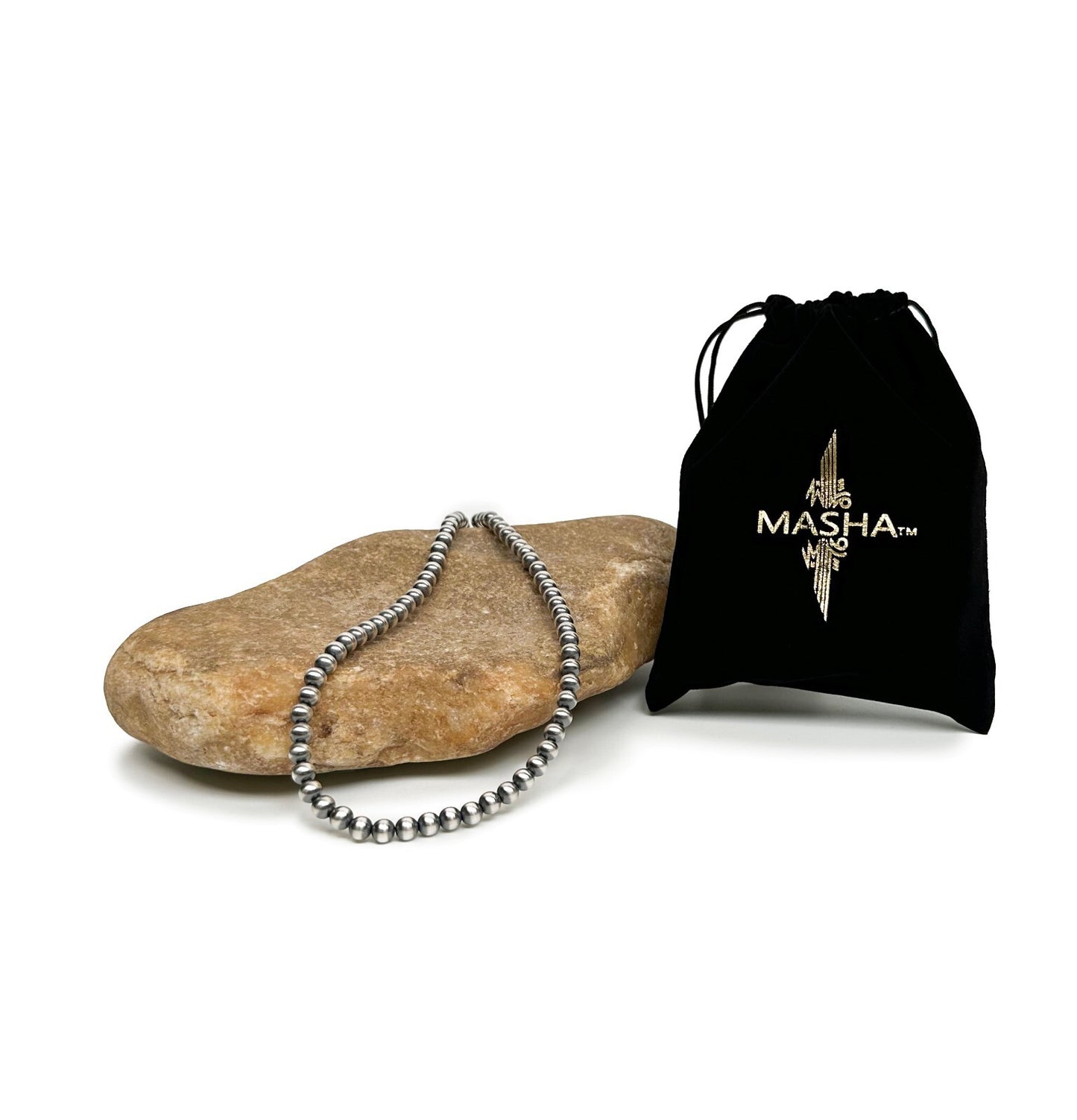 Native American 8mm Sterling Silver Navajo Pearls 28" Hook & Eye Cone Necklace