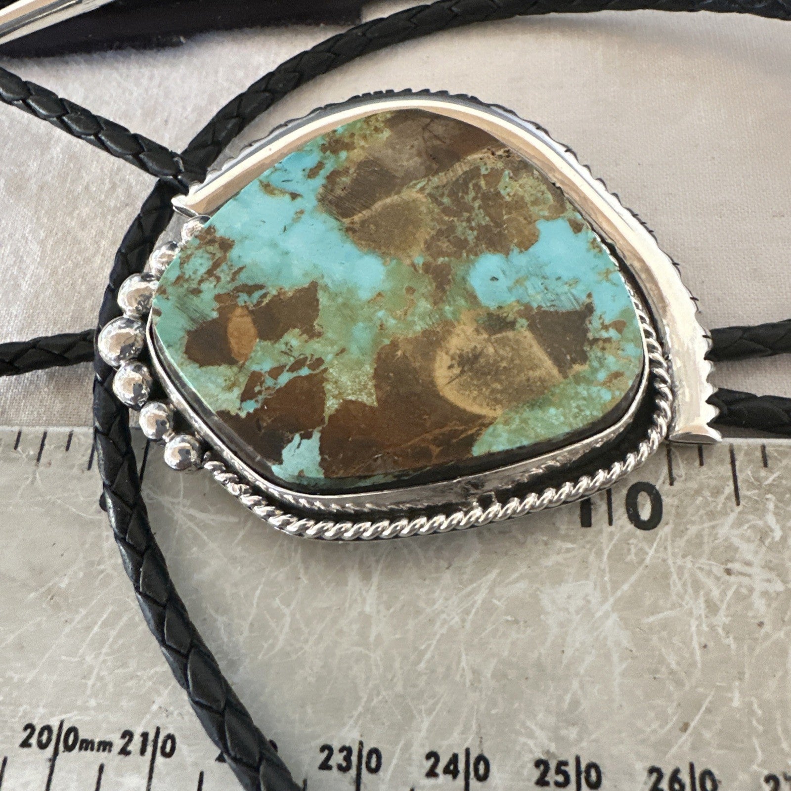Native Mens Blue Green Royston Turquoise Bolo Tie Sterling Silver Navajo 19752