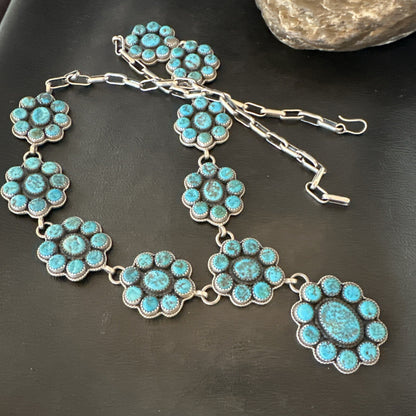 Cluster Lariat Blue Kingman Turquoise Necklace Pendant Navajo 30” 18795