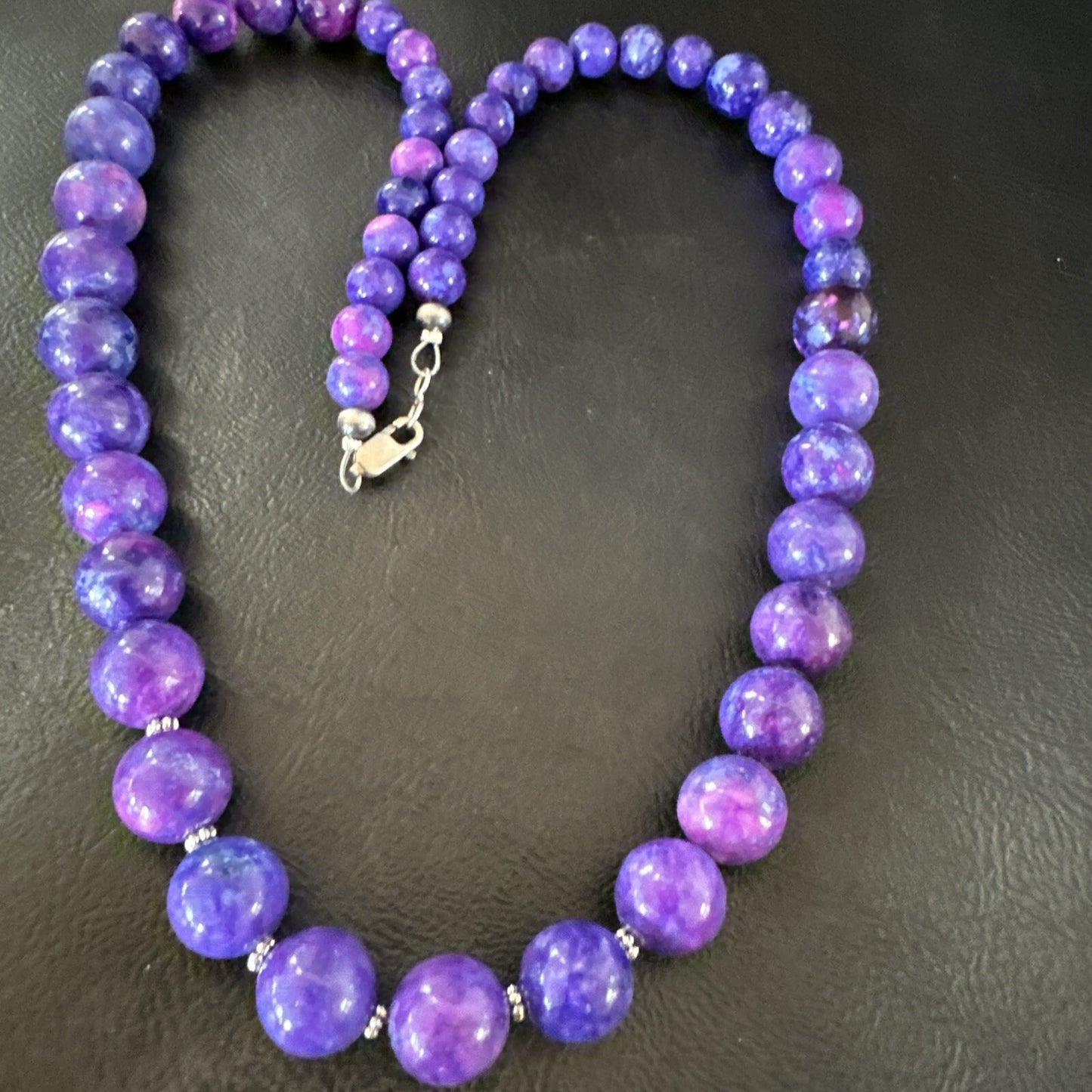Royal  Purple Stone Graduated Bead Navajo Sterling Silver Necklace 21” 18076