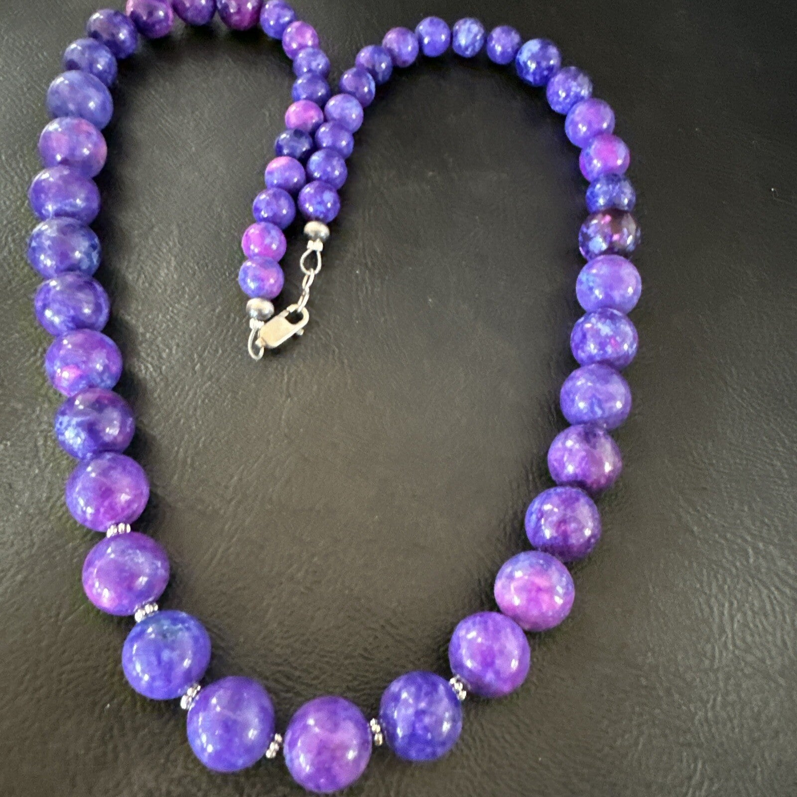 Royal  Purple Stone Graduated Bead Navajo Sterling Silver Necklace 21” 18076