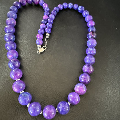 Royal  Purple Stone Graduated Bead Navajo Sterling Silver Necklace 21” 18076
