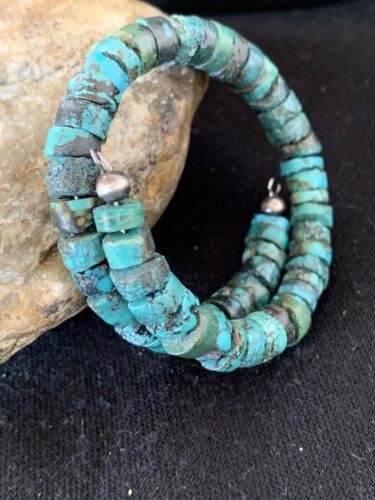 Navajo Natural Turquoise Heishi Bracelet Stainless Steel Memory Wire 513