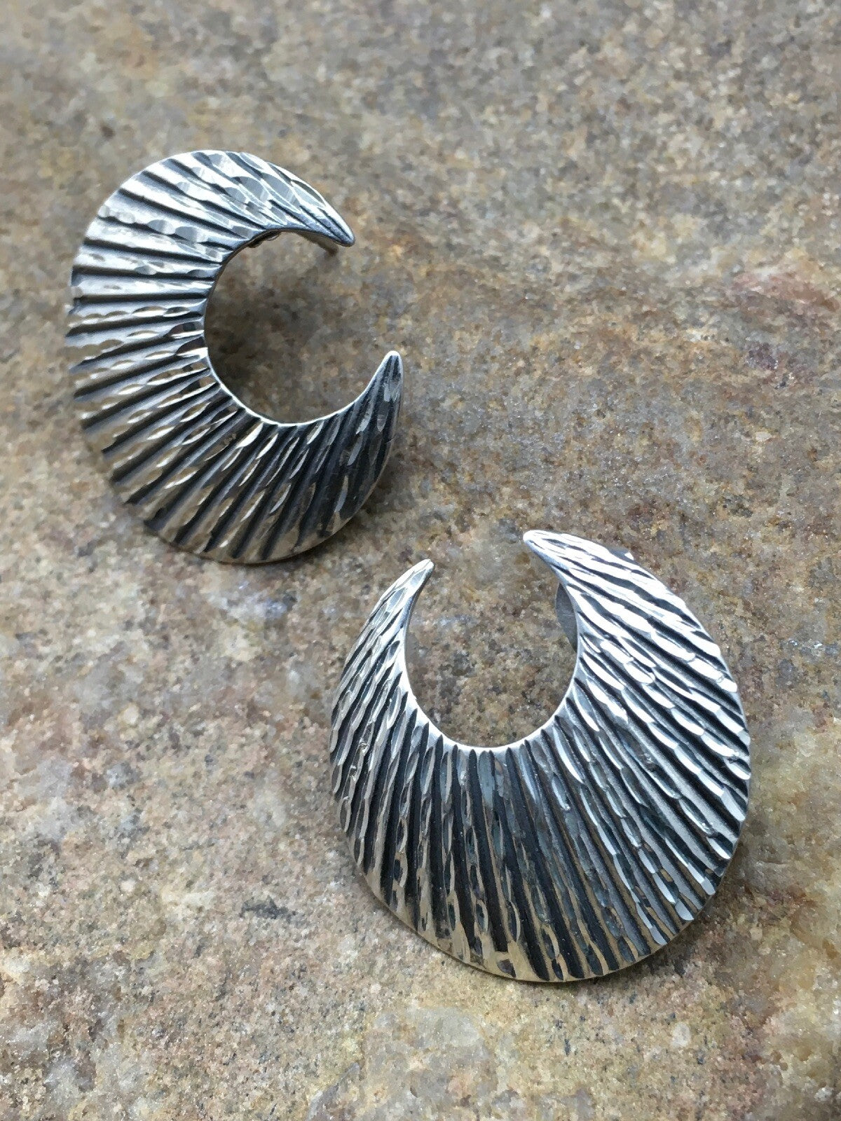 Crescent Indian Navajo Sterling Silver Stud Earrings 1" 04487