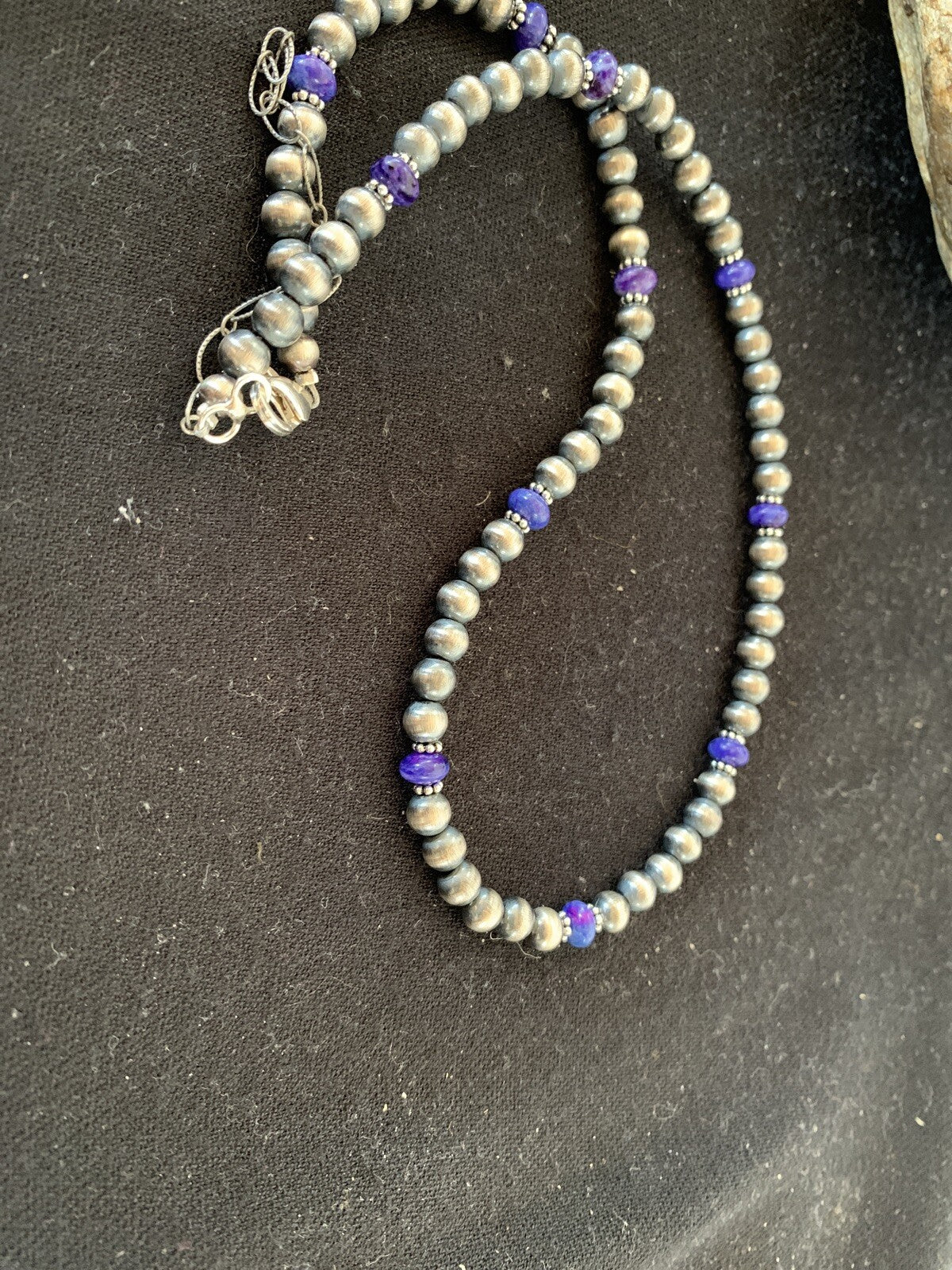Purple Stone Bead Navajo Pearls Sterling Silver Necklace 20" 96320