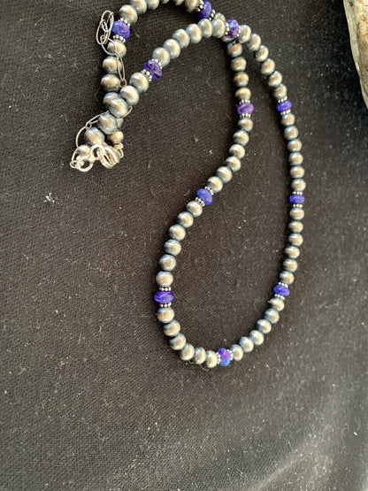 Purple Stone Bead Navajo Pearls Sterling Silver Necklace 20" 96320